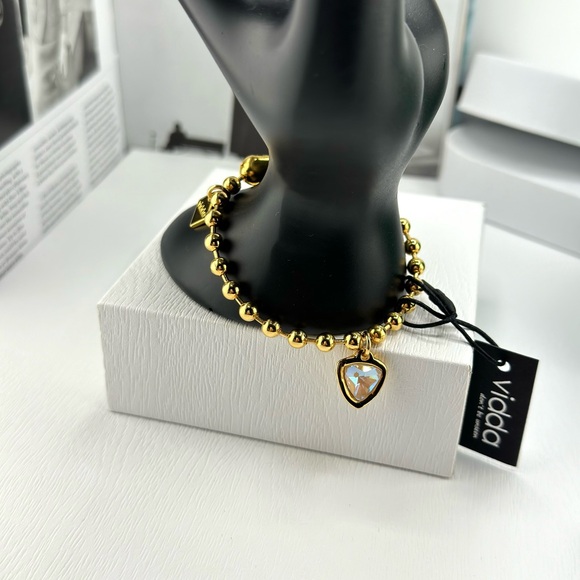 Gold Ball Chain Bracelet, Gold plated ball bracelet with one triangle crystal - Picture 7 of 8
